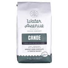 Load image into Gallery viewer, Coffee bag from Water Avenue Coffee Company with 'Canoe' blend description on a white background