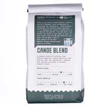 Load image into Gallery viewer, Coffee bag labeled 'Canoe Blend' with text and branding on a white background