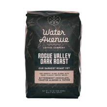 Load image into Gallery viewer, Coffee bag from Water Avenue Coffee Company with text about Rogue Valley Dark Roast.