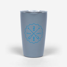 Load image into Gallery viewer, Water Avenue 12oz Miir tumbler, grey with blue logo, shot from the back
