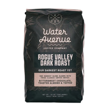 Load image into Gallery viewer, Coffee bag from Water Avenue Coffee Company with text about Rogue Valley Dark Roast.
