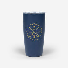 Load image into Gallery viewer, Navy 16oz Miir Tumbler with yellow Water Avenue logo, shot from the back
