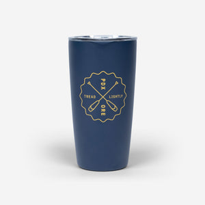 Navy 16oz Miir Tumbler with yellow Water Avenue logo, shot from the back