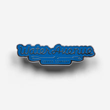 Load image into Gallery viewer, Blue Water Avenue logo pin from above
